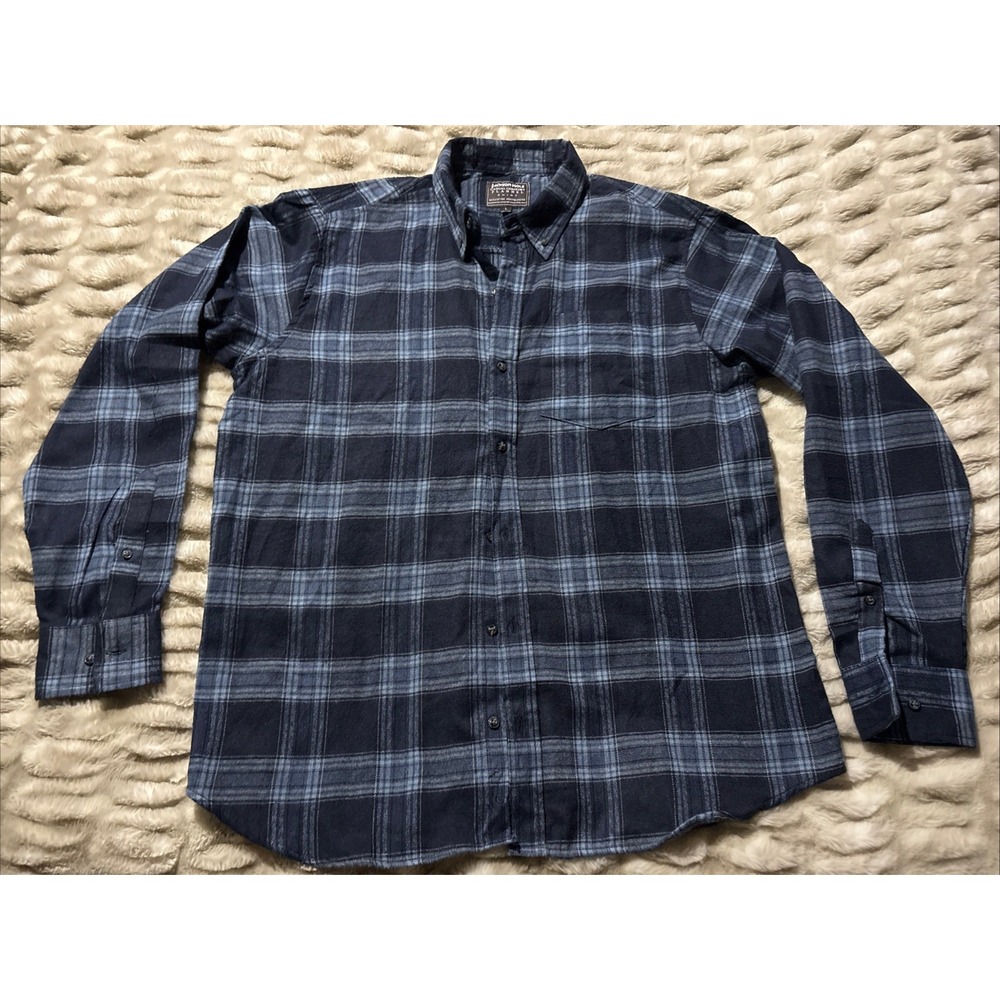 Jackson Hole Flannel Rugged Wear Button Shirt Blue On Blue Plaid Mens Large